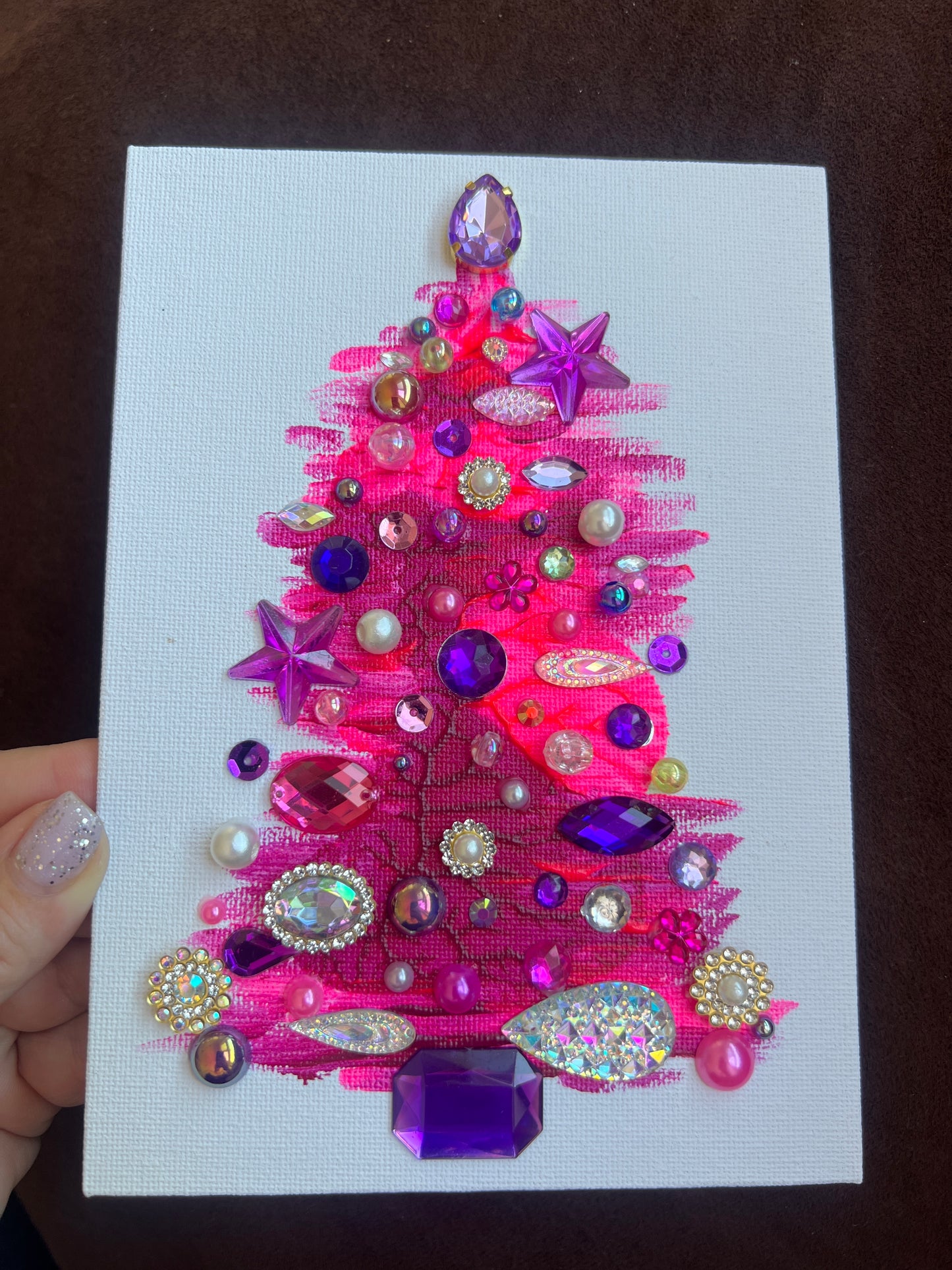 Pink & Purple Jeweled Christmas Tree - 5x7 Original