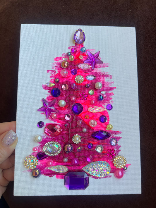Pink & Purple Jeweled Christmas Tree - 5x7 Original