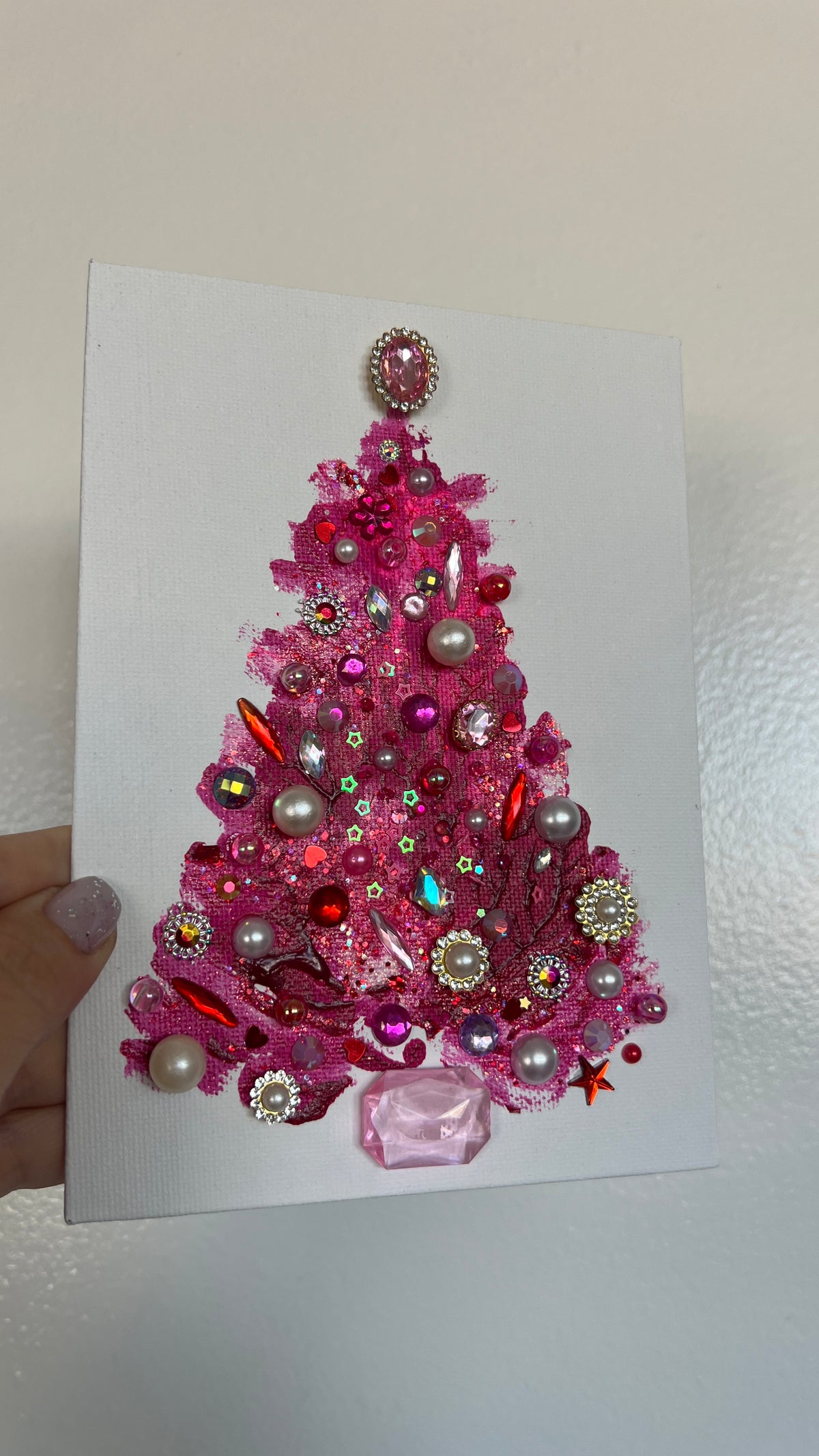 Original Painting "Pink Pearl" Christmas Tree 5x7