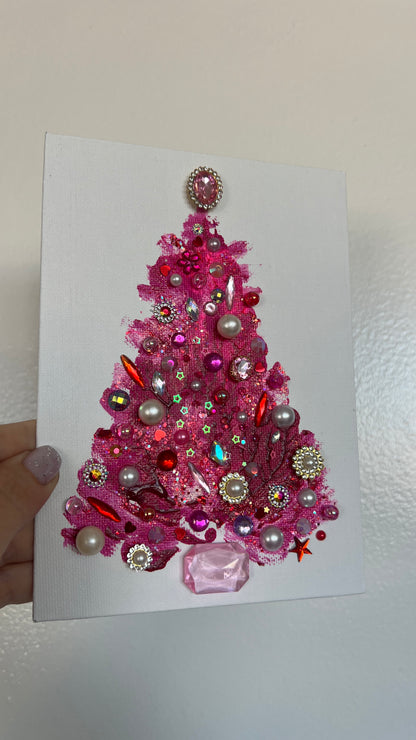 Original Painting "Pink Pearl" Christmas Tree 5x7