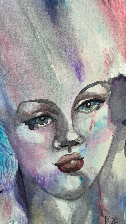 The Bird Whisperer Original Watercolor Painting, 11 x 14 inches (28 x 36 cm)