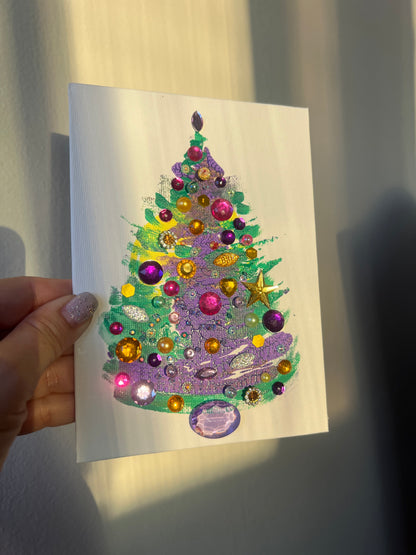 Purple & Gold Jeweled Christmas Tree – 5x7 Original painting