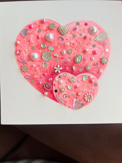 Pink Jeweled Hearts – 10x10 Original painting