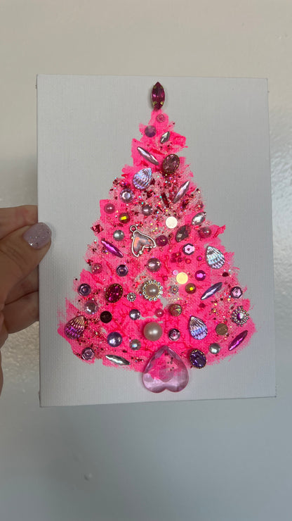 Original Painting "Pink Noel" Christmas Tree 5x7