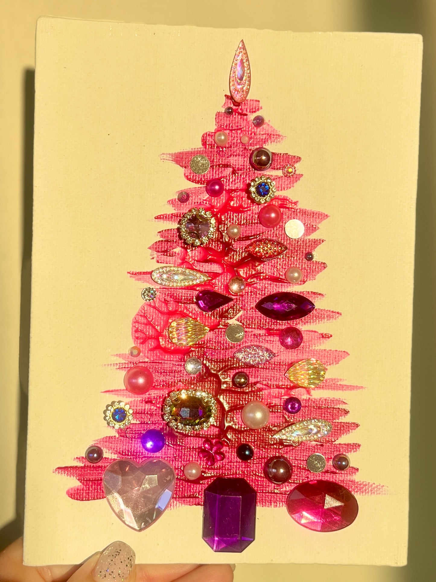 Handmade Textured Pink Christmas Tree Art – 5x7" (12.7x17.8 cm) Canvas Board