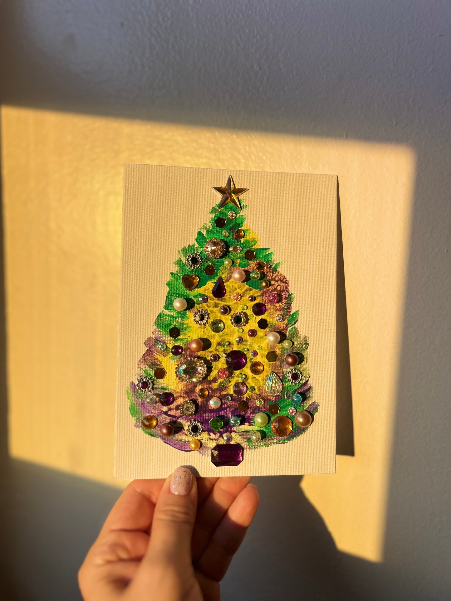 Purple, Gold & Green Jeweled Christmas Tree – 5x7 Original painting