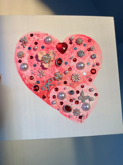 Pink & Ruby Jeweled Hearts – 10x10 Original painting