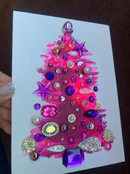 Pink & Purple Jeweled Christmas Tree - 5x7 Original