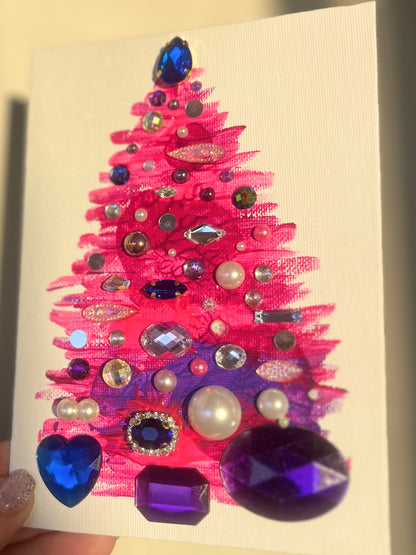 Handmade Textured Pink Christmas Tree Art – 5x7" (12.7x17.8 cm) Canvas Board