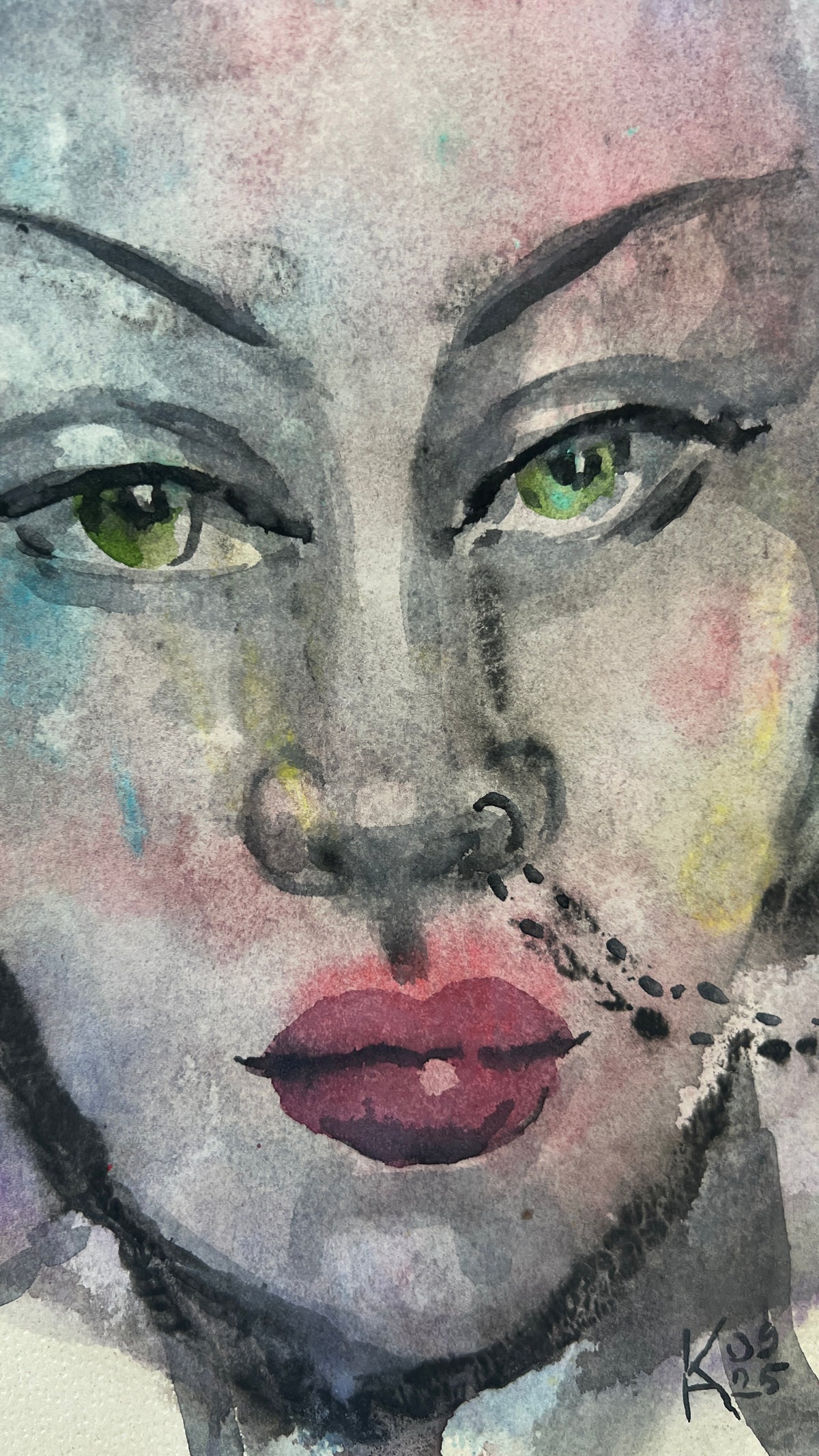 Veiled Gaze – Original Watercolor, 9x12 (22.9 x 30.5 cm)