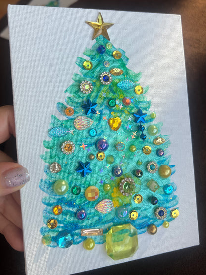 Jeweled Christmas Tree Art – 5x7 Original painting