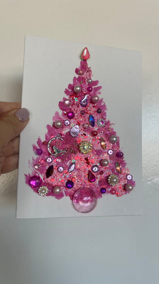 Original Painting "Pink Moon" Christmas Tree 5x7