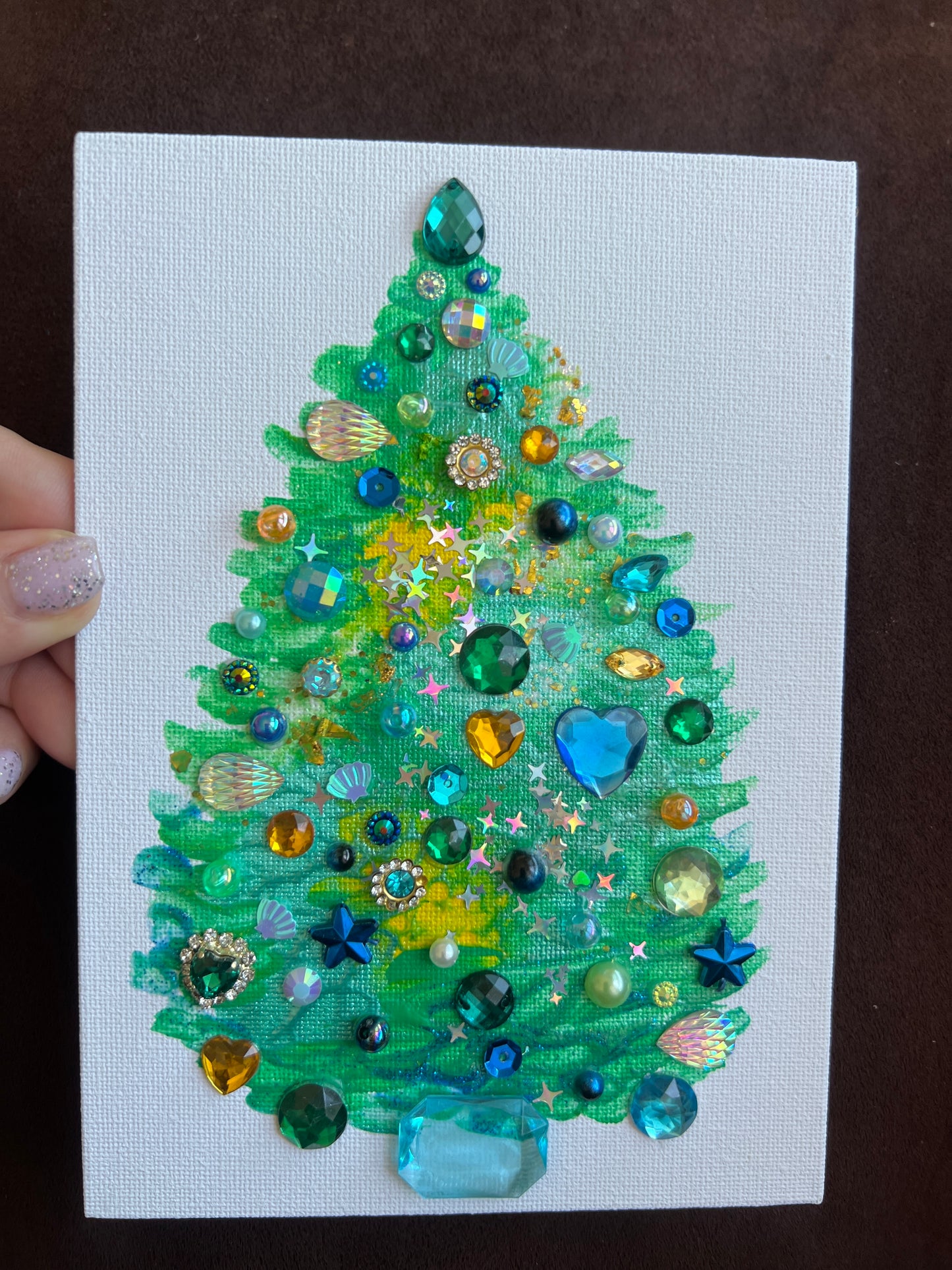 Jeweled Christmas Tree Art – 5x7 Original painting