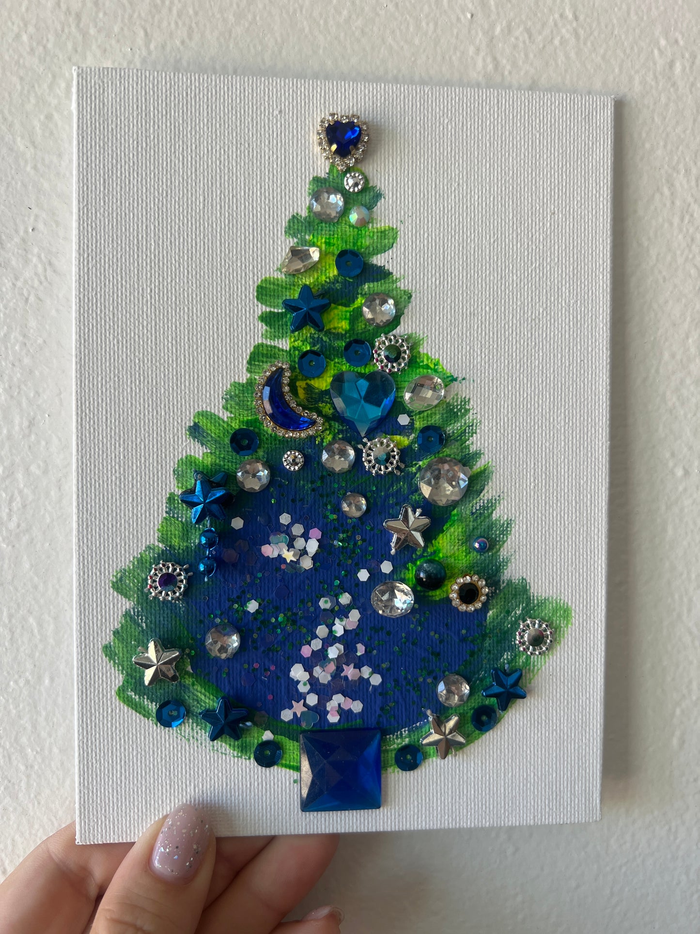 Starry Night Jeweled Christmas Tree – 5x7 Original painting