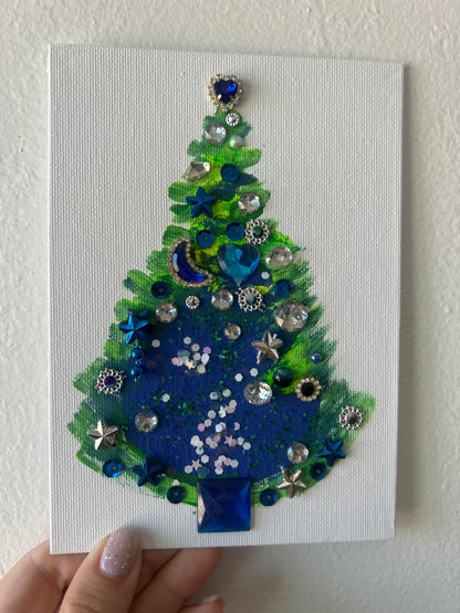 Starry Night Jeweled Christmas Tree – 5x7 Original painting