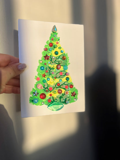 Classic Jeweled Christmas Tree – 5x7 Original painting