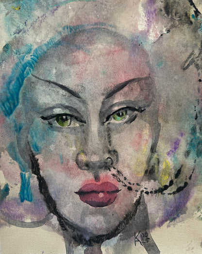 Veiled Gaze – Original Watercolor, 9x12 (22.9 x 30.5 cm)