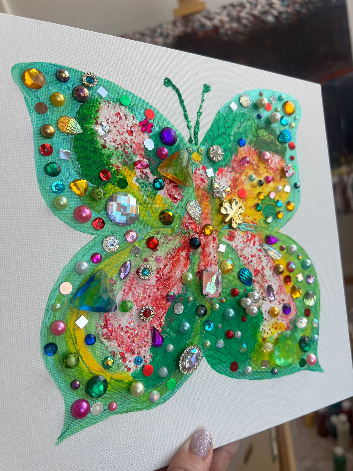 "Crystal Butterfly" – Original Mixed Media Art 10x10 inch