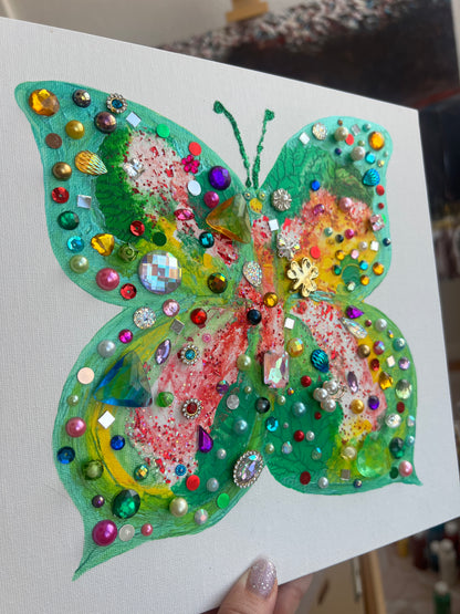 "Crystal Butterfly" – Original Mixed Media Art 10x10 inch