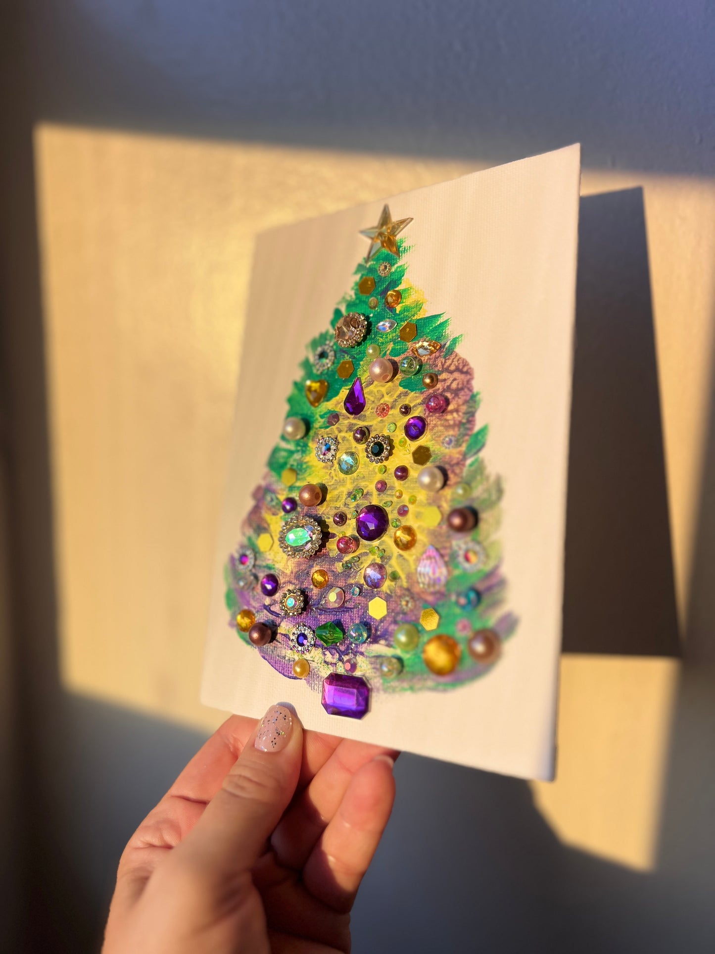 Purple, Gold & Green Jeweled Christmas Tree – 5x7 Original painting