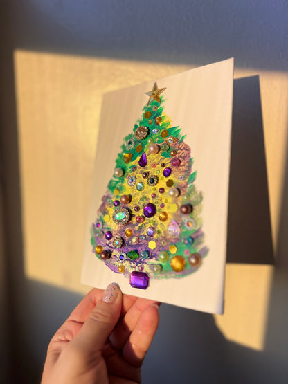 Purple, Gold & Green Jeweled Christmas Tree – 5x7 Original painting