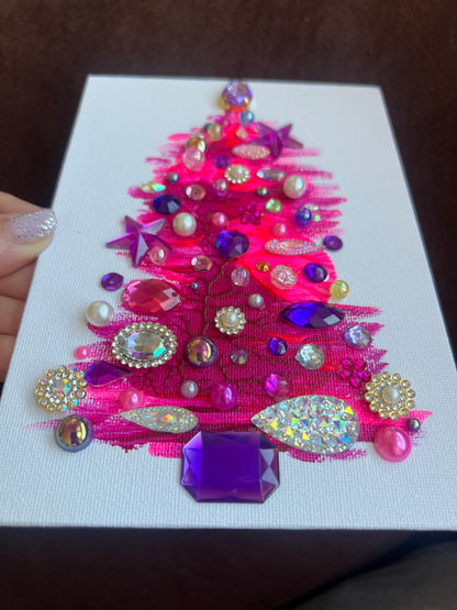 Pink & Purple Jeweled Christmas Tree - 5x7 Original