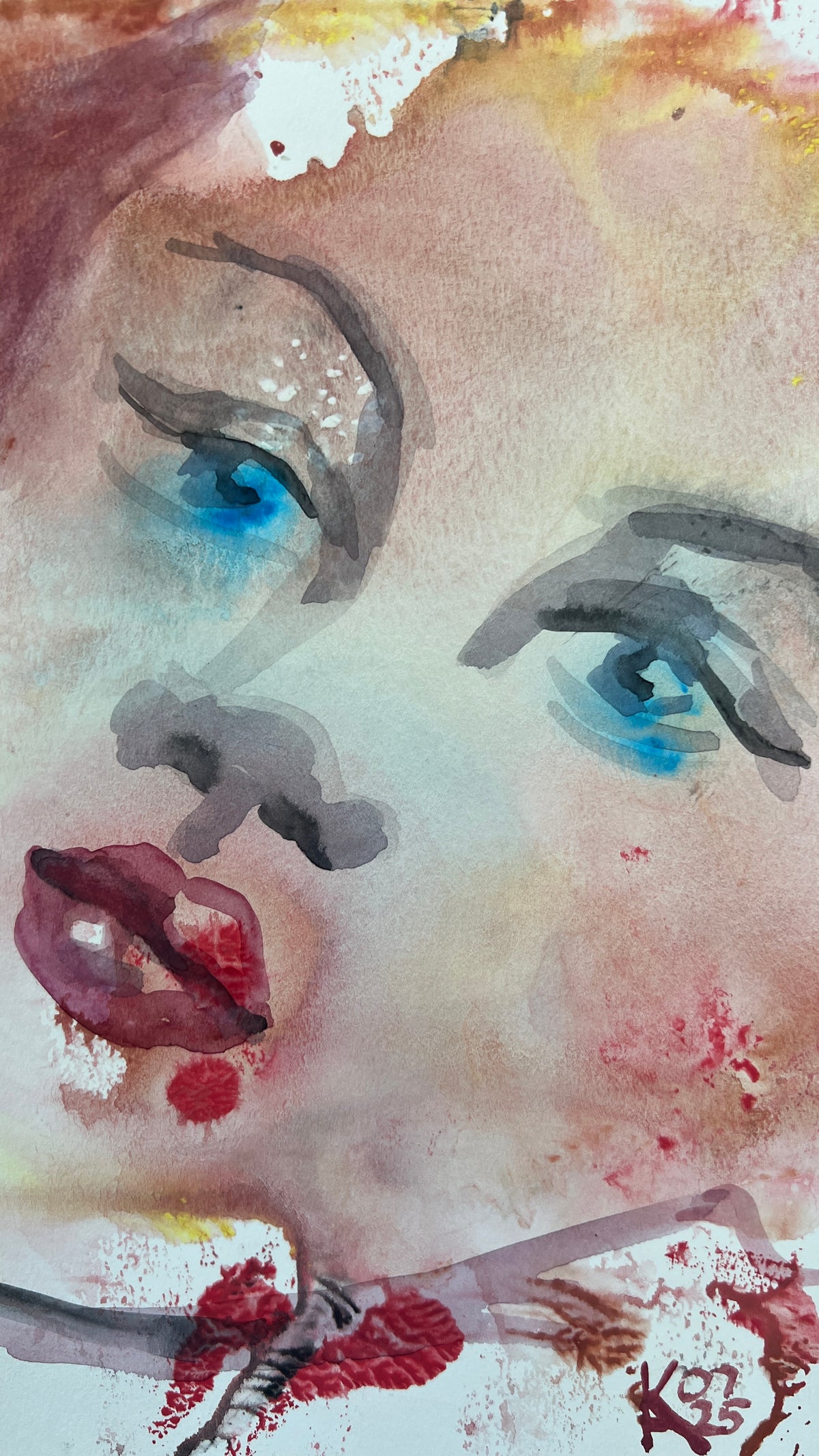 Original Watercolor Painting "Sky Eyes" Portrait 9x12