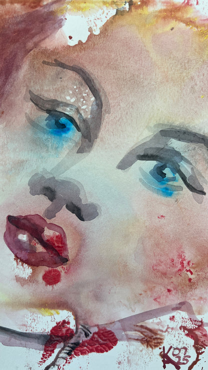 Original Watercolor Painting "Sky Eyes" Portrait 9x12