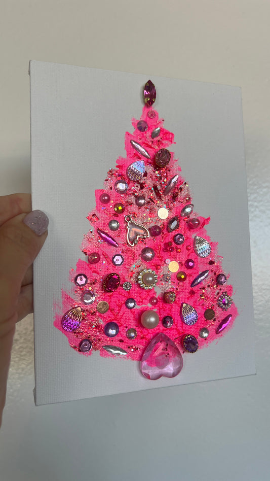 Original Painting "Pink Noel" Christmas Tree 5x7