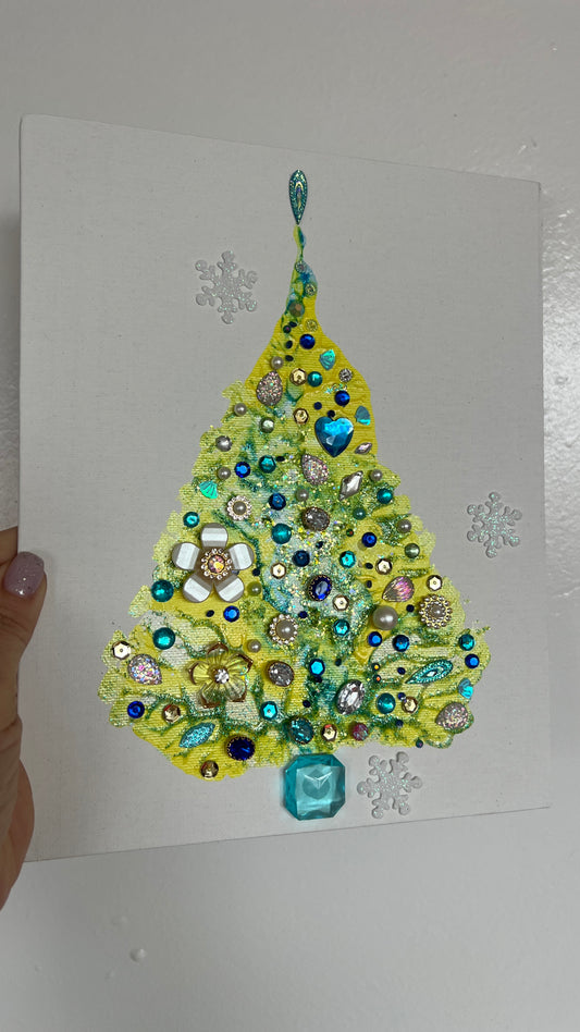Original Painting "Aqua Heart" Christmas Tree 8x10