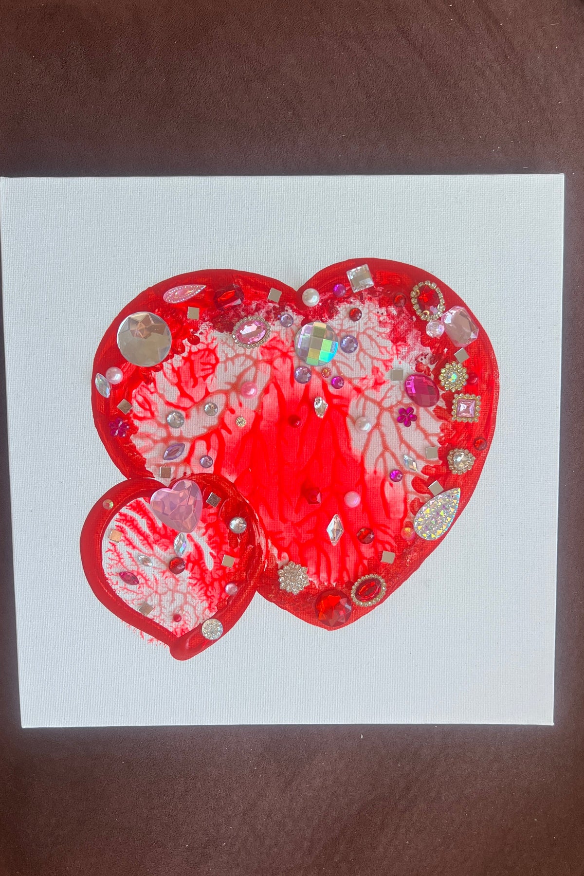Two hearts, one love an original 3D heart painting, 10×10 in (25.4×25.4 cm)