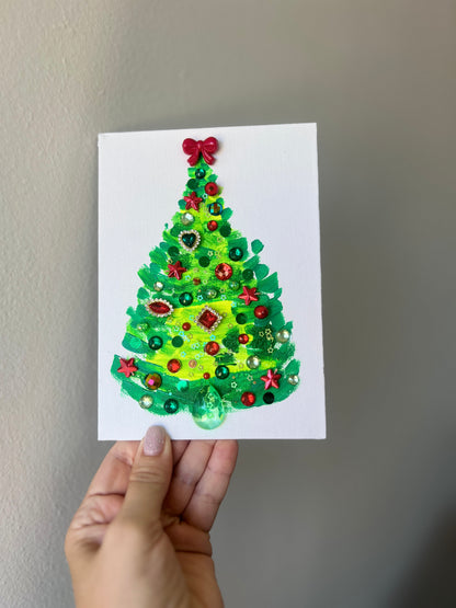 Classic Red & Green Jeweled Christmas Tree – 5x7 Original painting