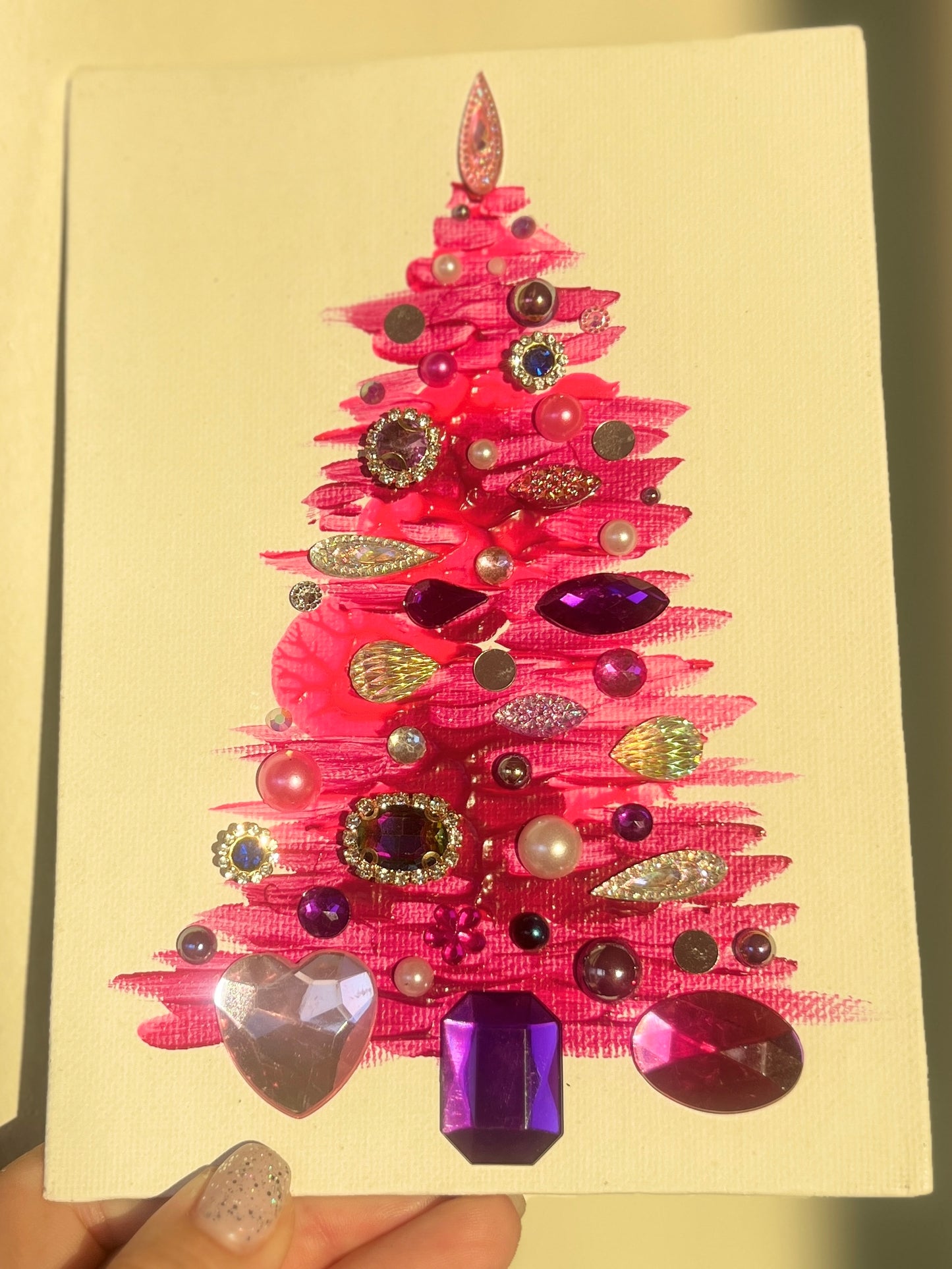 Handmade Textured Pink Christmas Tree Art – 5x7" (12.7x17.8 cm) Canvas Board