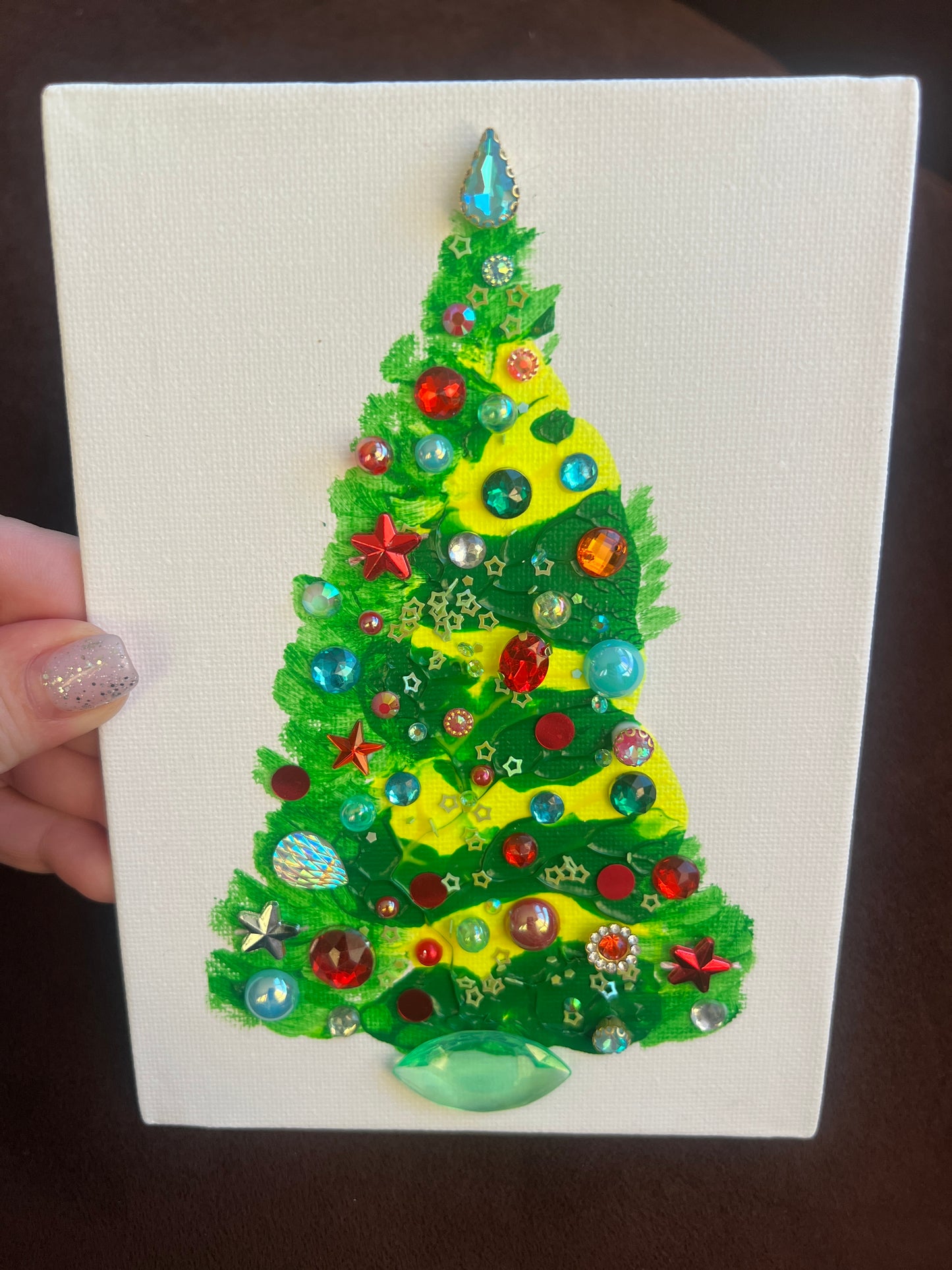 Classic Jeweled Christmas Tree – 5x7 Original painting