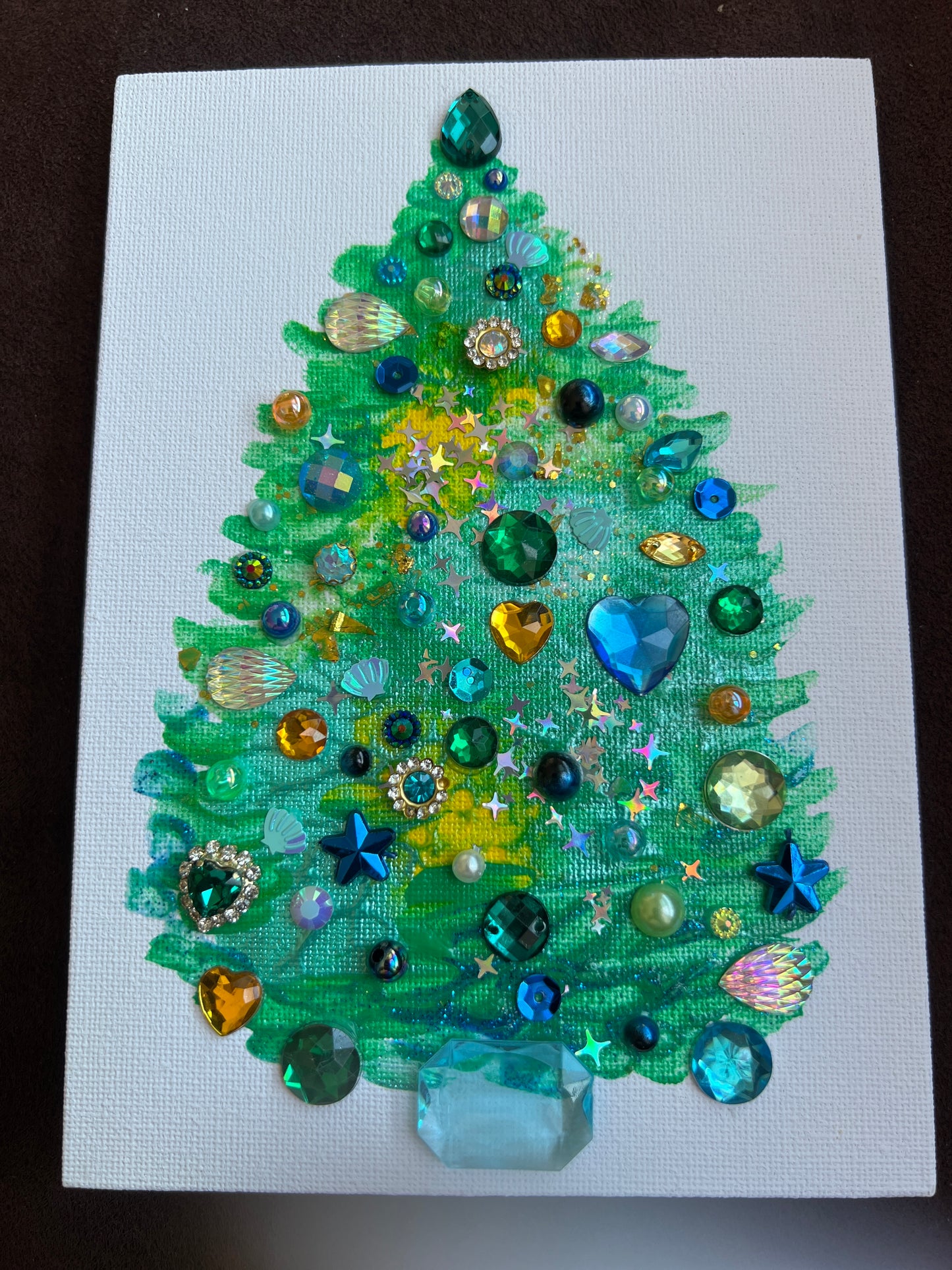Teal & Gold Christmas Tree Art - 5x7 Original painting