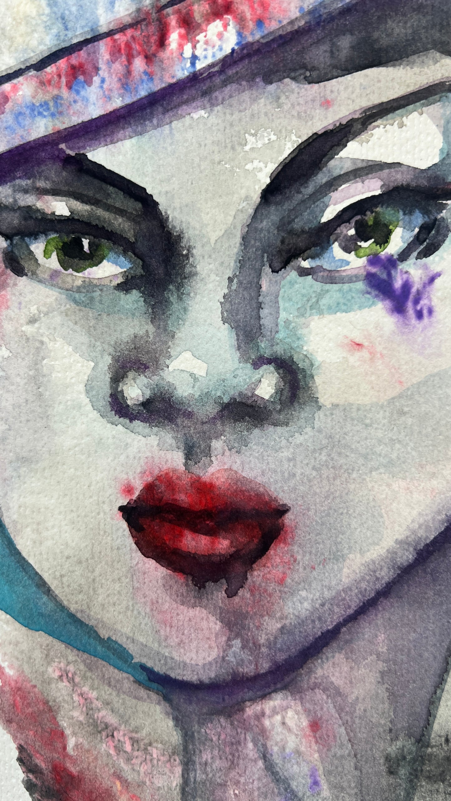 Original watercolor painting The Flower Hat 11x14 inch