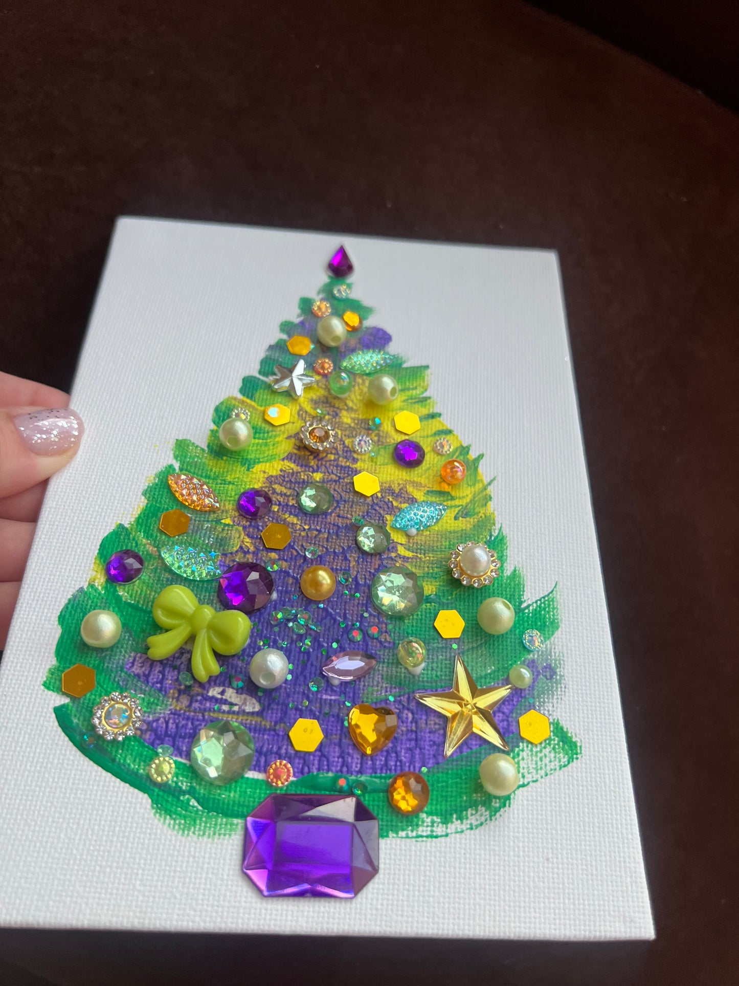 Purple, Gold & Green Jeweled Christmas Tree – 5x7 Original painting