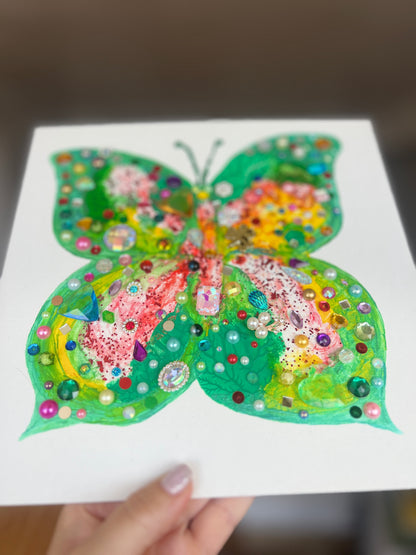 "Crystal Butterfly" – Original Mixed Media Art 10x10 inch