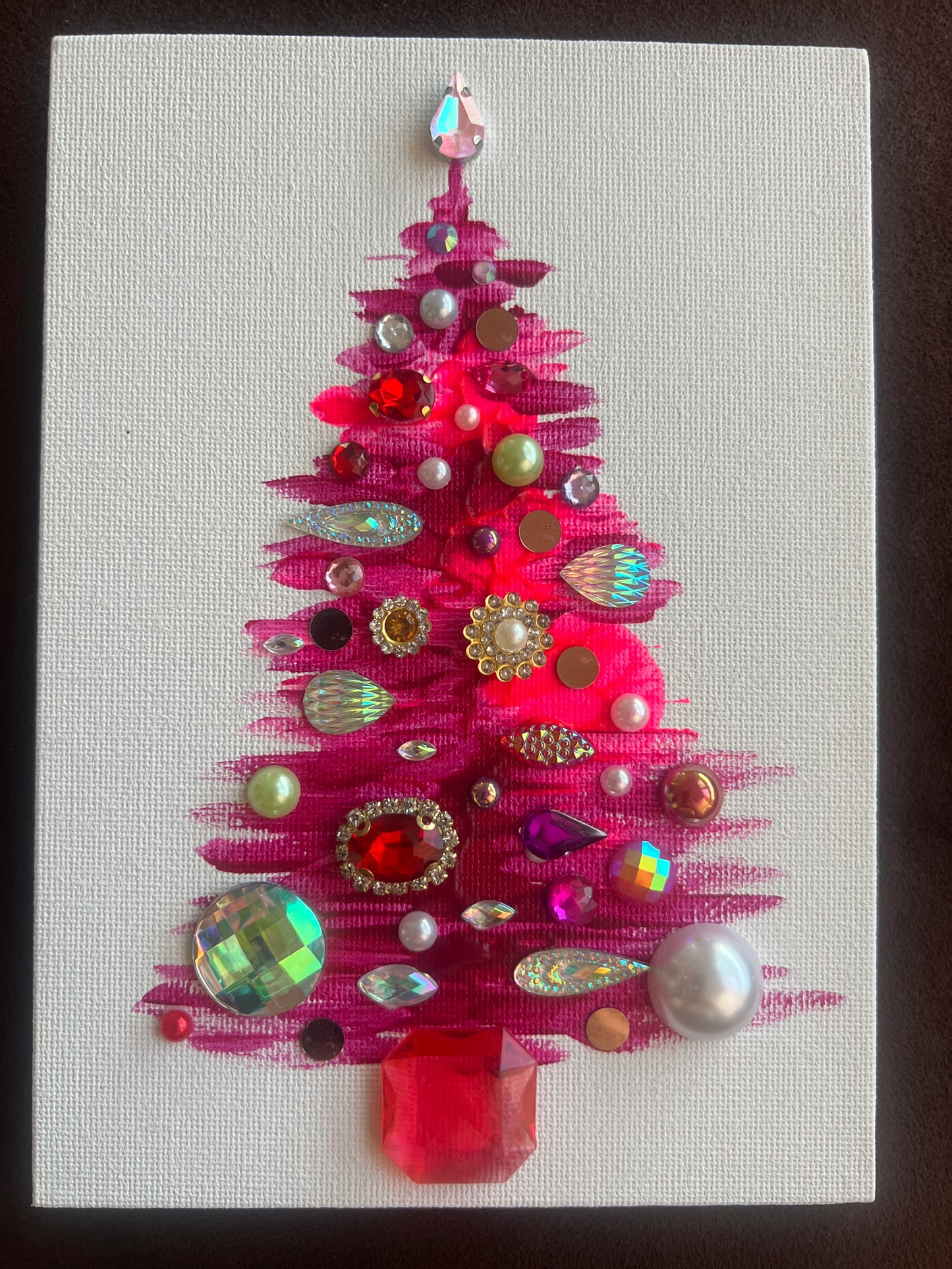 Handmade Textured Pink Christmas Tree Art – 5x7" (12.7x17.8 cm) Canvas Board