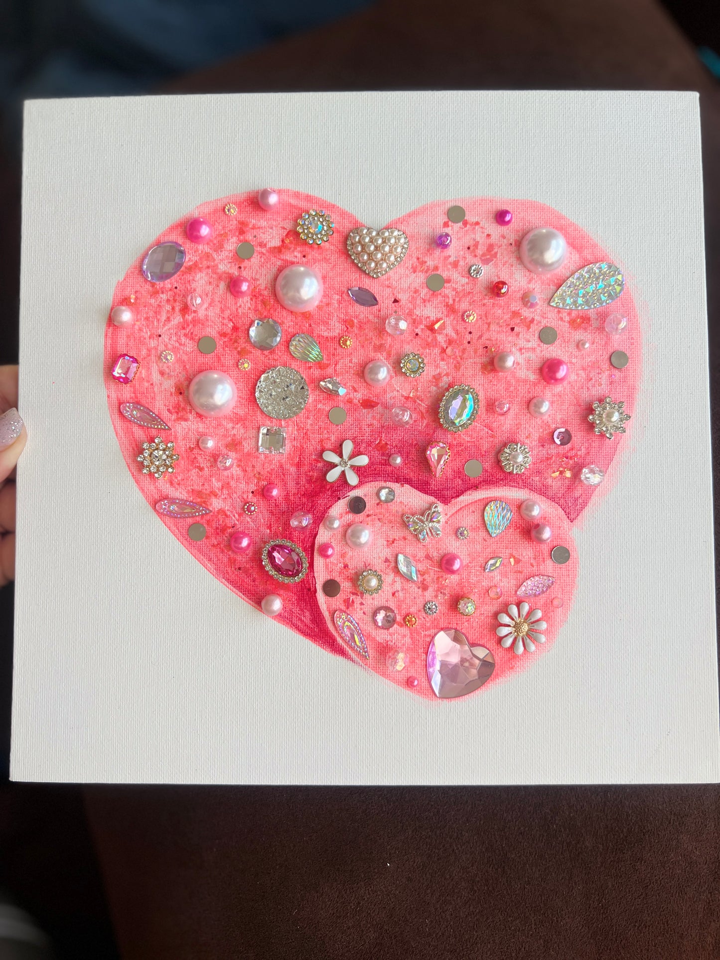 Pink Jeweled Hearts – 10x10 Original painting