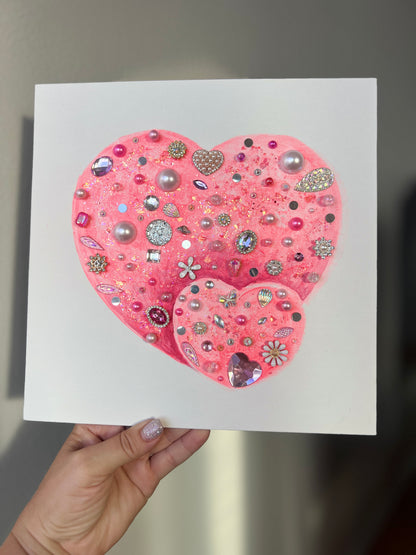 Pink Jeweled Hearts – 10x10 Original