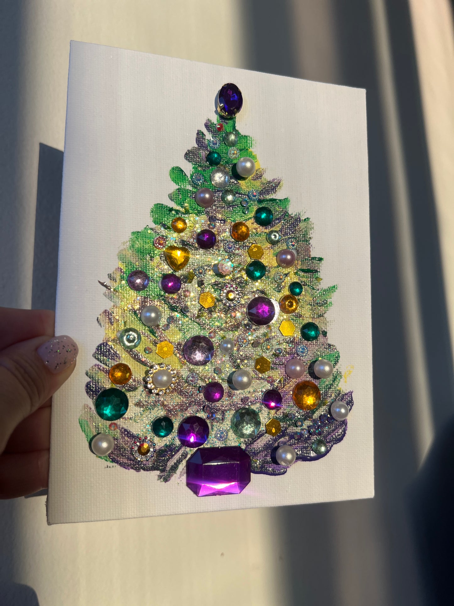 Sparkly Jeweled Christmas Tree – 5x7 Original painting