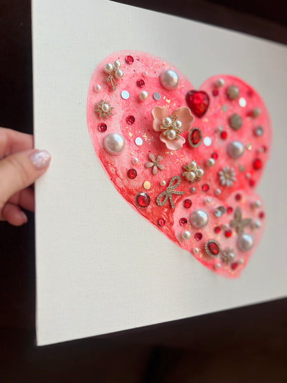 Pink & Ruby Jeweled Hearts – 10x10 Original painting