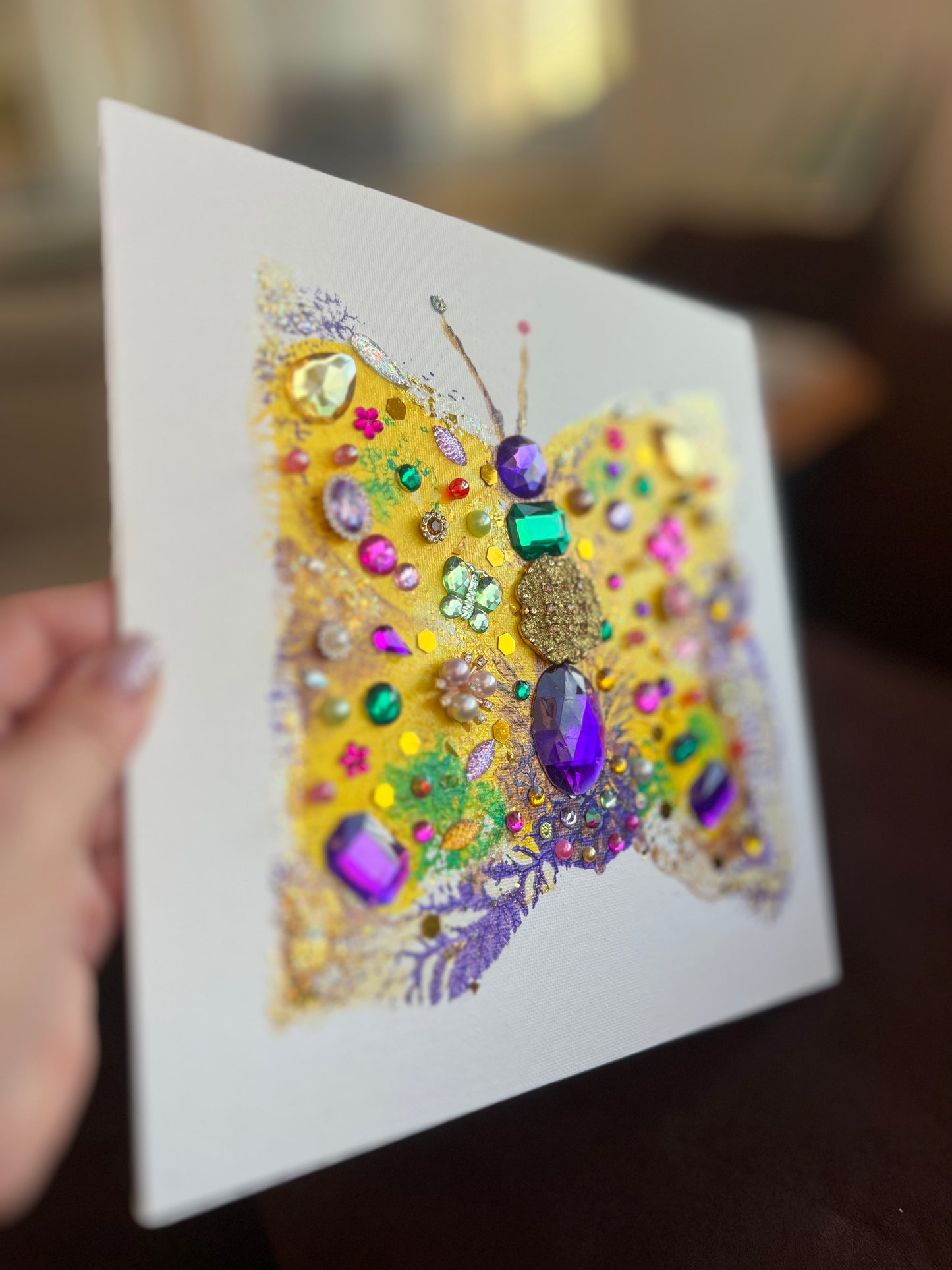 Golden Jeweled Butterfly – 10x10 Original painting