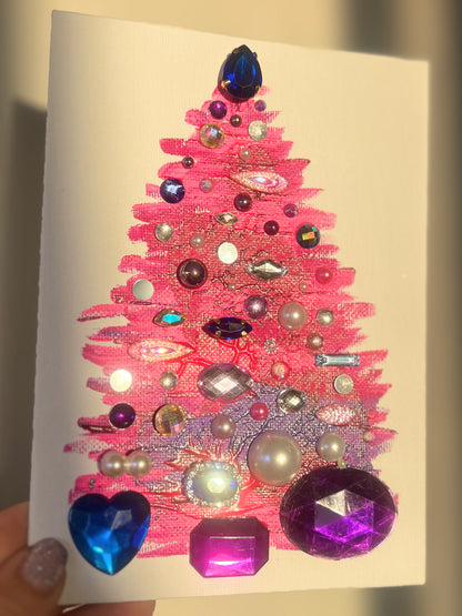 Handmade Textured Pink Christmas Tree Art – 5x7" (12.7x17.8 cm) Canvas Board