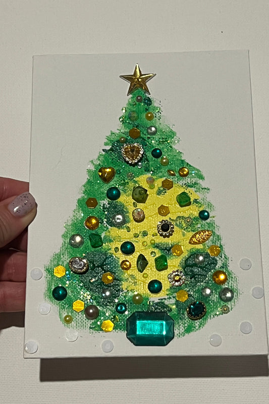 Golden Star Jeweled Christmas Tree – 5x7 Original painting