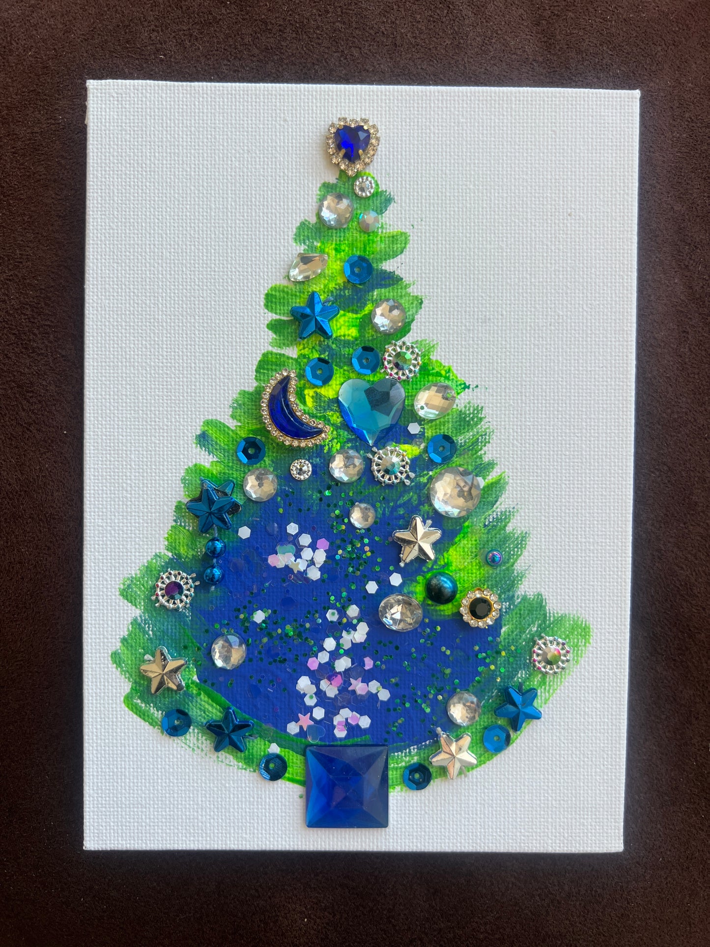 Starry Night Jeweled Christmas Tree – 5x7 Original painting