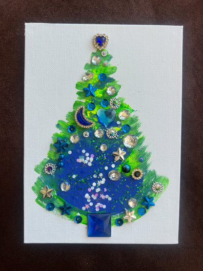 Starry Night Jeweled Christmas Tree – 5x7 Original painting