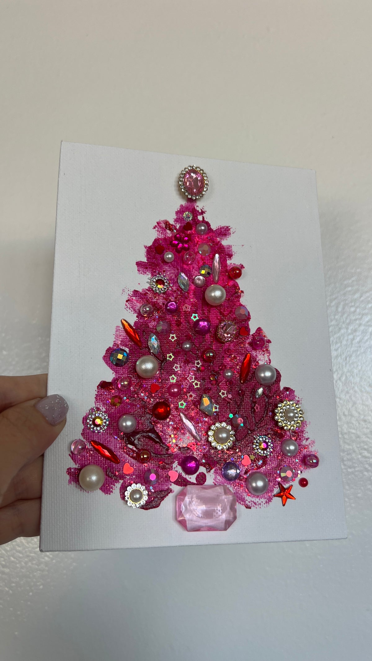 Original Painting "Pink Pearl" Christmas Tree 5x7