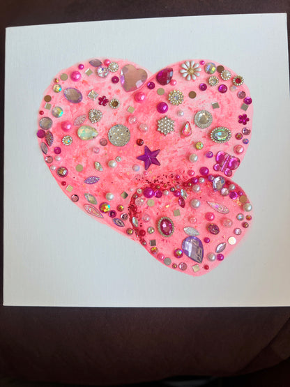 Handmade Pink Crystal Heart Art 10x10